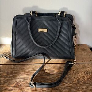 BCBGeneration Black Quilted Satchel with Gold Details